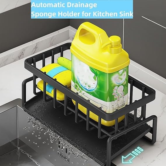 Kitchen Sink Sponge Holder – Over Faucet Stainless Steel Caddy for Soap, Brushes & Scrubbers