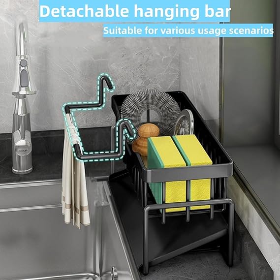 Kitchen Sink Sponge Holder – Over Faucet Stainless Steel Caddy for Soap, Brushes & Scrubbers